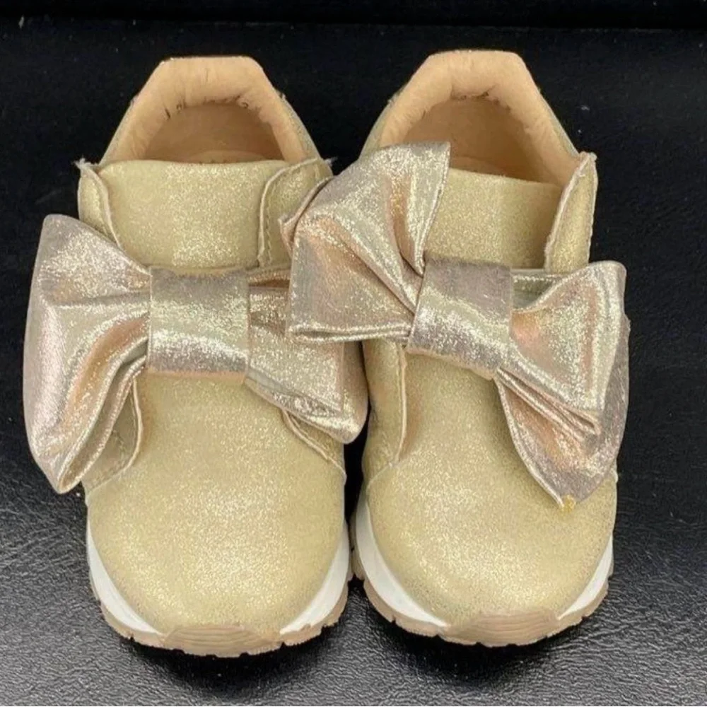Gold Sneaker with Bow and Shimmer